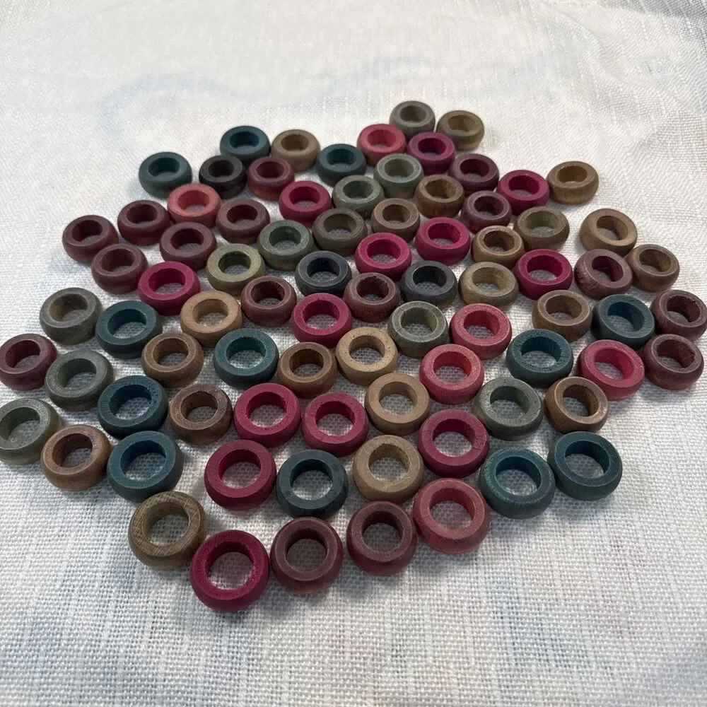 82 Vintage Replacement Carrom Game Pieces Wood Rings Red Green Black Light Dark